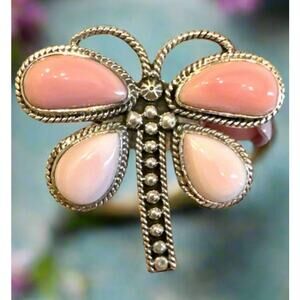 Pink Conch Dragonfly Southwestern Sterling Ring Size 9